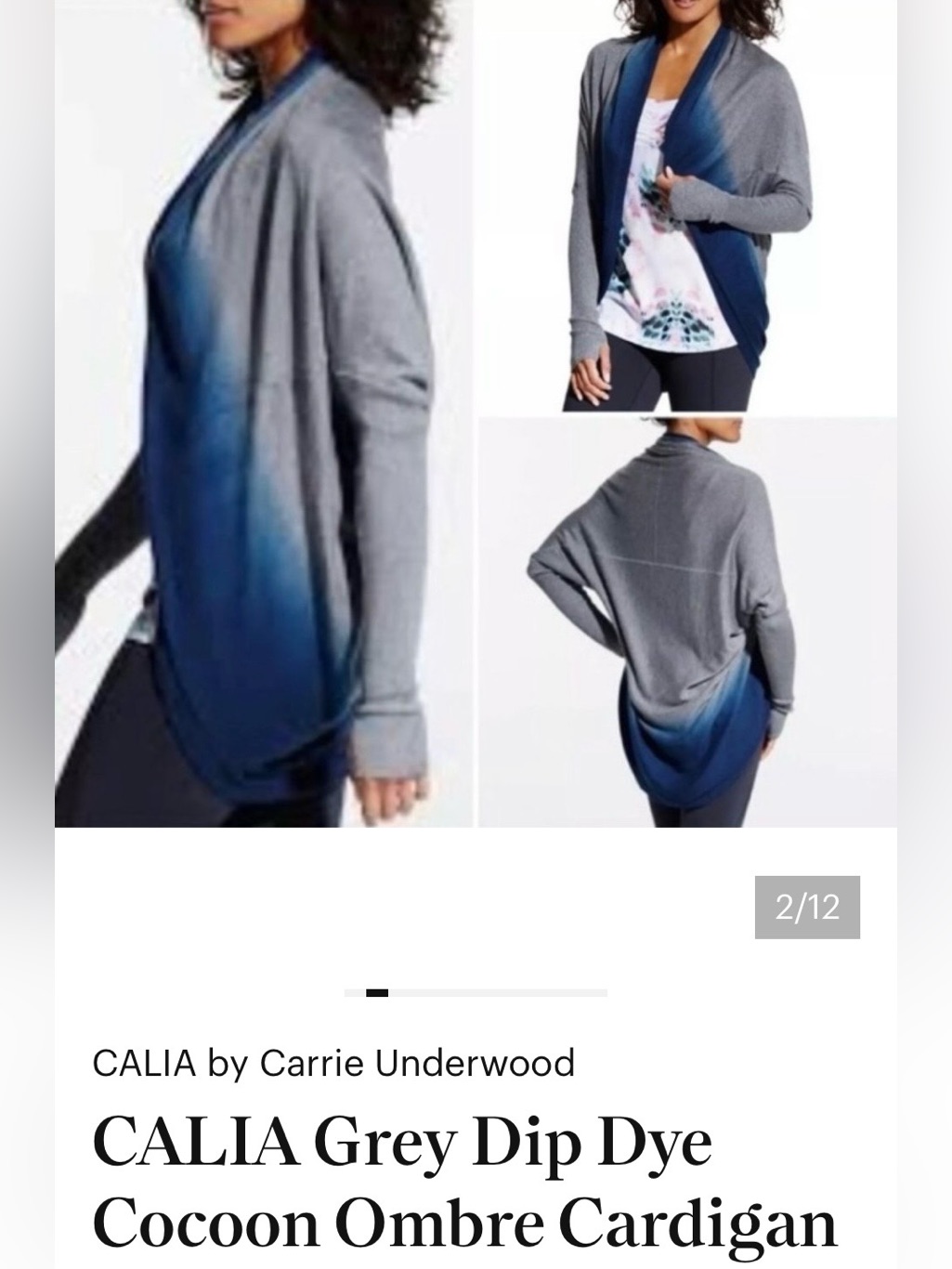 Calia By Carrie Underwood Grey And Blue Dip-Dye Open Cardigan! Euc! On Size